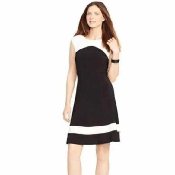american living black and white dress American Living Colorblocked Cap-Sleeve Dress
